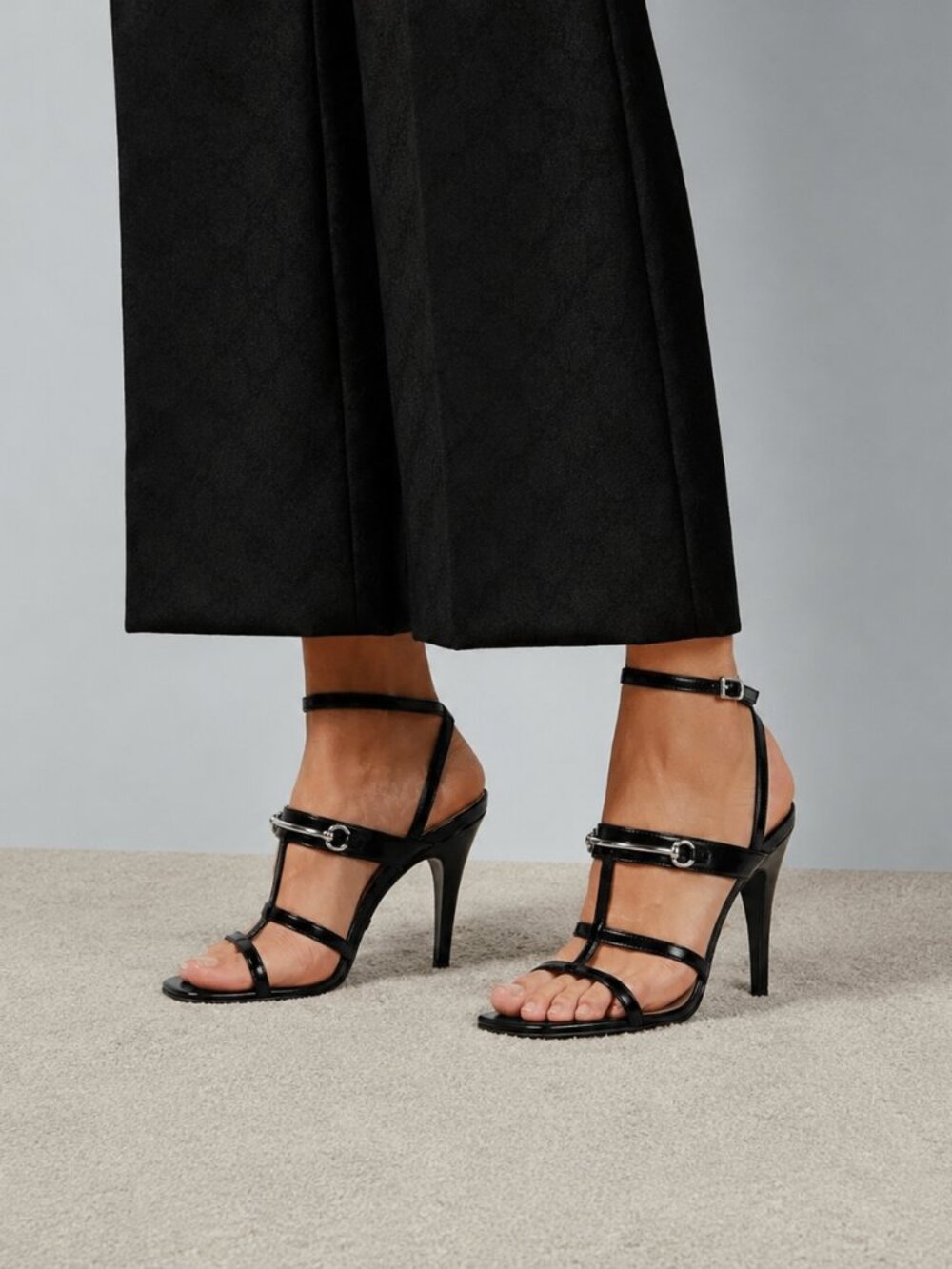 NEW Gucci Horsebit Black Leather Gladiator Sandals High Heel Strappy Heel